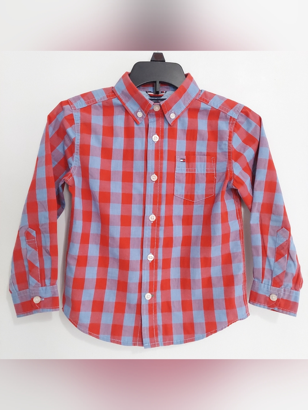 Tommy Hilfiger Boys' Red & Light Blue Check Button-Down Shirt Size 5